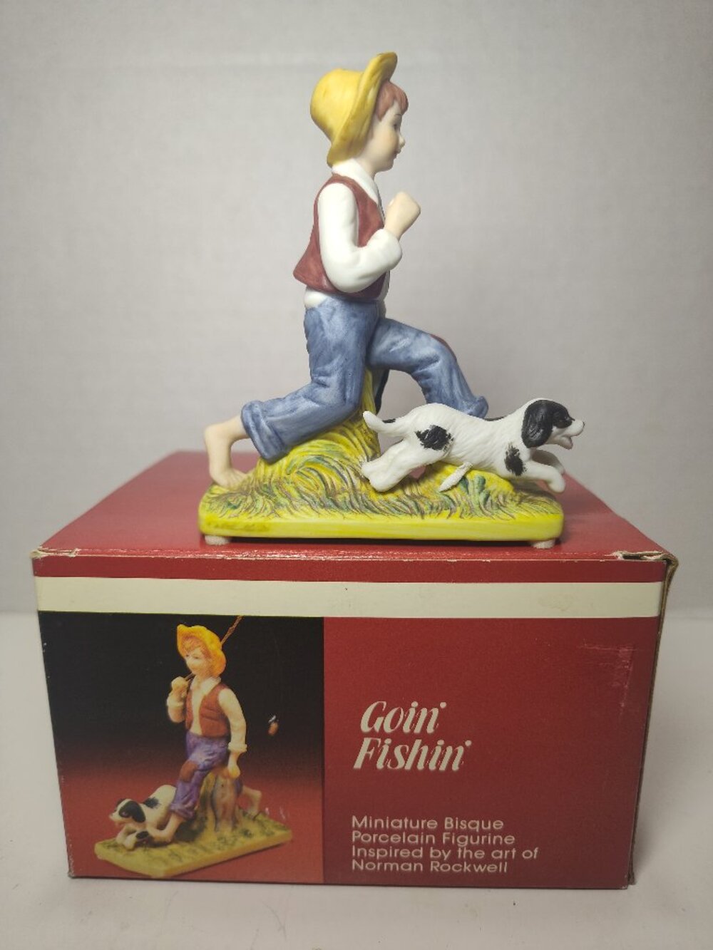 Norman Rockwell "Goin' Fishin'" 1986 Figurine Original Box Missing Rod